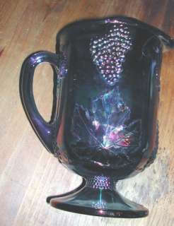 Indiana Harvest Grape Carnival Glass Footed Pitcher  