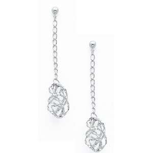 14K White Gold Fancy Twisted Dangle Hanging Earrings with Pusback for 