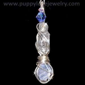   Phenacite & Rough Sapphire Crystal Wire Wrap Pendant in Sterling