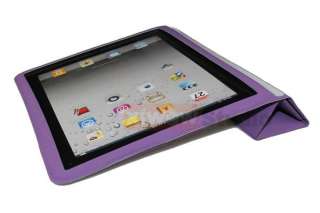 iPad 2 Magnetic Leather Smart Cover w/ Back Case Purple  