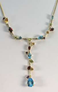 BEJEWELED 5CT MULTI COLOR GEM 10K YELLOW GOLD BOUGH DANGLE NECKLACE 