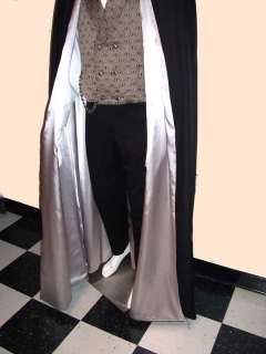 Dracula Cape Black Silver Vampire Cloak Tall Collar Halloween Costume 