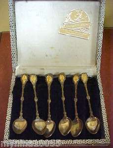 Vintage (6) Around the World Shoppers Club Collector Spoons w/Crests 