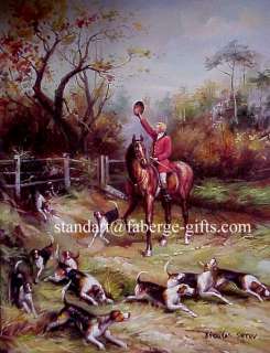 Oil Painting of BRITISH Foxhunt Salute with Dogs  