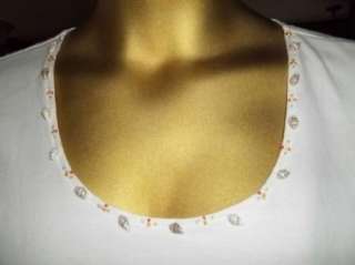 Belongings Sz XL White Cotton Sea Shell Bead Embellished Top XL 
