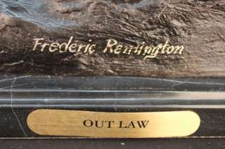 Signed Frederic Remington Out Law Cowboy On Horse Bronze Marble 