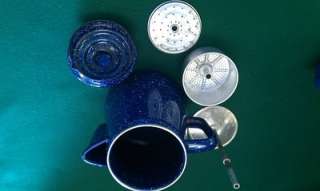 Vintage Large Blue Enamelware Coffee Pot  