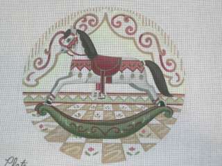 Christmas Rocking Horse Plate Needlepoint Handpainted Canvas by Liz 