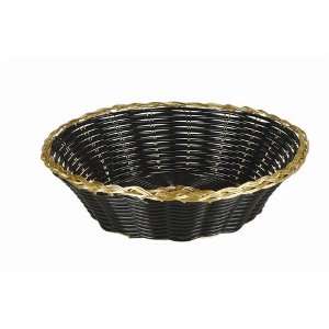  Black With Gold Trim Round Bread Basket   8 1/2 Dia. X 2 