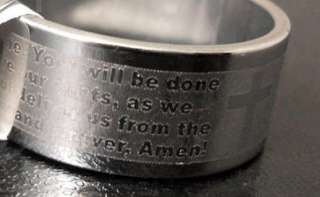 Lords Prayer English Bible Cross 8mm Steel Rings Many Sizes To Choose 