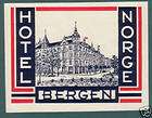 bergen norway hotel norge vintage luggage label expedited shipping 