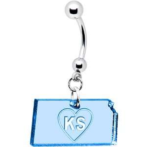  Light Blue State of Kansas Belly Ring: Jewelry
