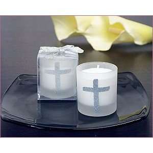    Silver Cross Glitter Candle   Wedding Party Favors
