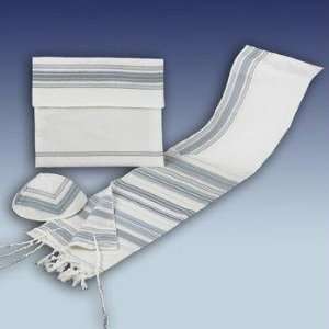 Grey Silver Bnei Ohr Wool Talit, Kipa & Bag 