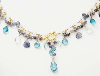 14K London Topaz Iolite Aquamarine Moonstone Necklace  