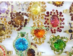 wholesale jewelry lots15 BIG Rhinestone CZ gold rings  