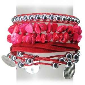  Coral Pink Chic BoHo Multi Strand Bracelet: Jewelry