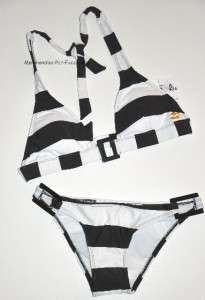 BILLABONG Womens Swimsuit 2 piece Black & White Stripe Bikini New Size 