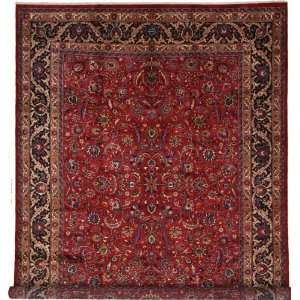  102 x 136 Red Persian Hand Knotted Wool Mashad Rug 