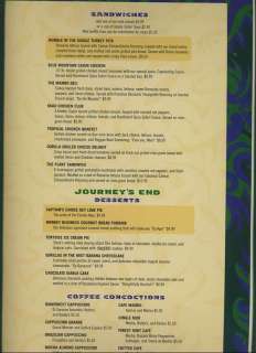 The Rainforest Cafe Menu Chicago Illinois 1998  