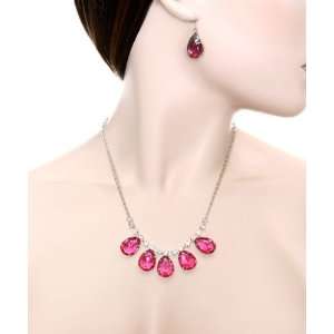  Pink Teardrop Shape Gemstone Necklace & Earring Set 