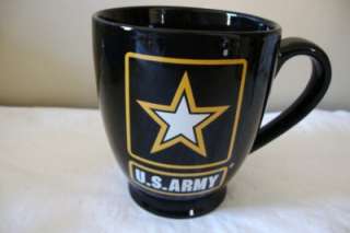Large Black U.S. Army Logo Coffee Cup Mug Gold White Star Phone Number 