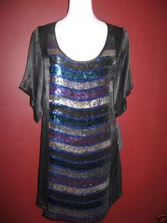 French Connection FCUK Sequin Black Blue Dress US 2  