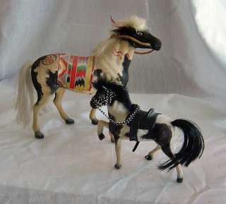   felt horses indian paint and black stallion vintage toys  