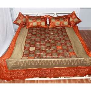  5 Pcs Indian Rajrang Patch Work Silk Bed Sheet Bedspread 
