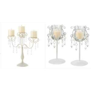  Candleabra and Votive Holders with Faux Dangling Crystals 