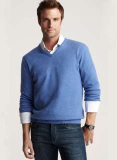 BLOOMINGDALES Mens Pure Cashmere V Neck Sweater Long Sleeves  