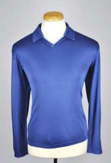 Armani Collezioni Long Sleeve Blue Silk Polo Shirt Size S M L XL 2XL 
