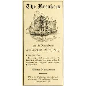  1928 Ad Breakers Oceanfront Atlantic New Jersey Hillman 