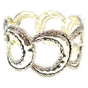   Designs Hammered Silvertone Buckle Cuff Stretch Link Bracelet: Jewelry