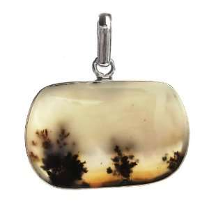 Moss Agate and Sterling Silver One of a Kind Oblong shaped Pendant