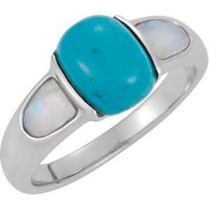   GENUINE CHINESE TURQUOISE AND OPAL RING Genuine Turquoise And Opal