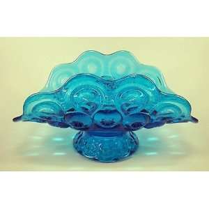 Le Smith Vintage Blue Glass Moon and Stars Pattern Pedestal Banana 