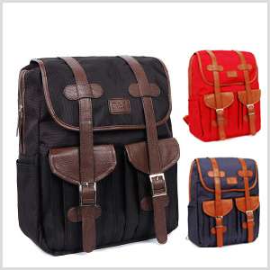PJ2029 Canvas Square Line Backpack Bookbag Rucksack simple bag  