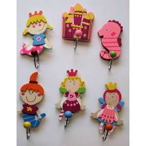   : Set of 6 Wooden Coat Hooks   Fairy Princess Designs: Home & Kitchen