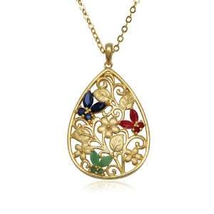   Sapphire, Ruby and Emerald Butterfly Teardrop Pendant, 18 Jewelry