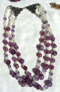 Vintage RHINESTONE JEWELRY LOT~Art Glass Necklace, HUGE Brooch 