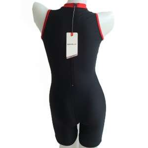 NWT Womens Speedo Legsuit One Piece Swimsuit Zip Back Black/Red Size M 