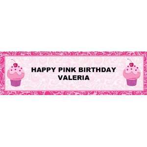  Pink Swirly Personalized Birthday Banner Standard 18 x 61 