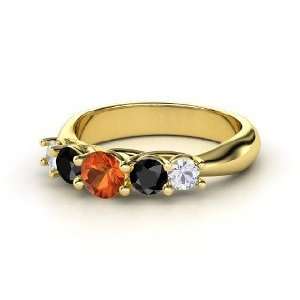 : Oh La Lovely Ring, Round Fire Opal 14K Yellow Gold Ring with Black 