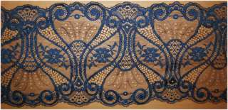   RE EMBROIDERED SCALLOPED NAVY BLUE 6½ CHANTILLY LACE   BREATH TAKING