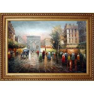 Pedestrian Cross Paris Arch de Triumph Oil Painting, with Exquisite 