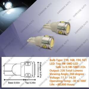  LED Bulbs (120 degree view / Top: 1W / Side: 3x 0.5W)   Pair (T10 