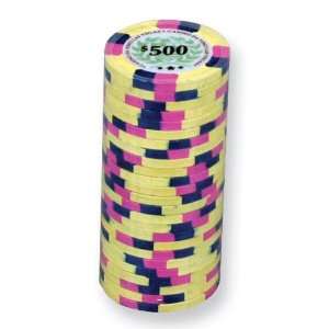 Yellow Roll of 25 Casino Da Vinci All Clay Vegas Quality Chips w/$500 