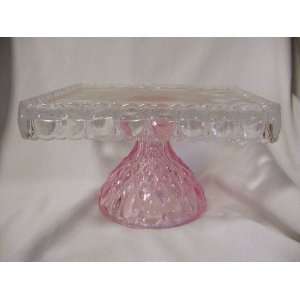 Elizabeth Pattern Cake Plate   Crystal Top Passion Pink Pedestal 