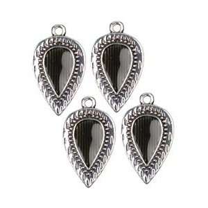 Cousin Jewelry Basics Metal Charms 4/Pkg Silver/Black Teardrop; 3 